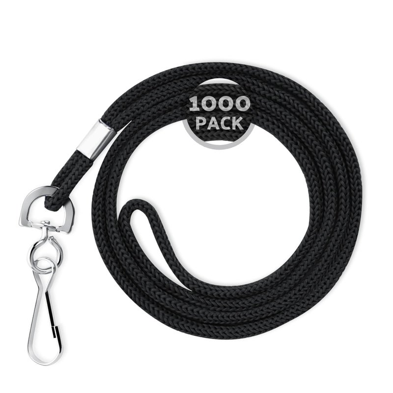 Mata1 Lanyards (100 Pack, Black), Economy ID Lanyards Bulk, Business Card Lanyards, ID Card Holder Lanyards for Employees and Students, Round 36" with Swivel Hook - Image 1